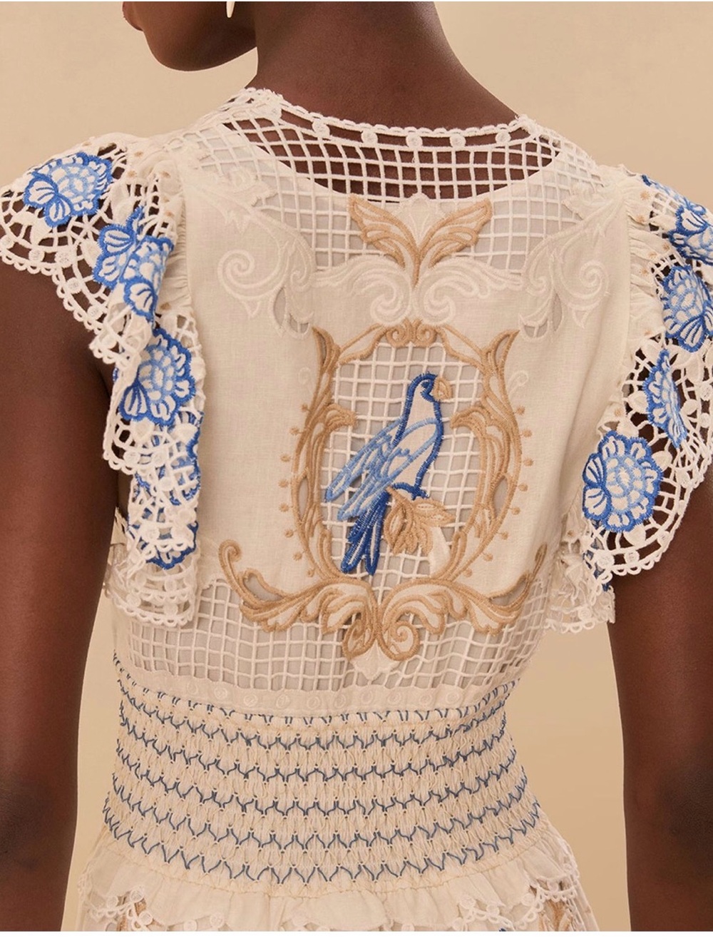 FARM Rio White Maxi Dress with Blue Floral Embroidery - Picture 6 of 11